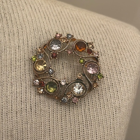 Monet Antique Gold-tone Scroll Pin with Rhinestones - Picture 9 of 16